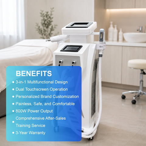 Máquina láser para depilación + eliminación de tatuajes + lifting facial por radiofrecuencia
