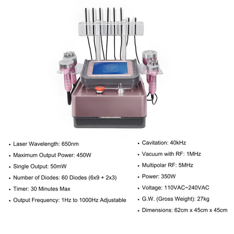 Máquina de adelgazamiento Lipo Laser 40K Cavitación 6 en 1