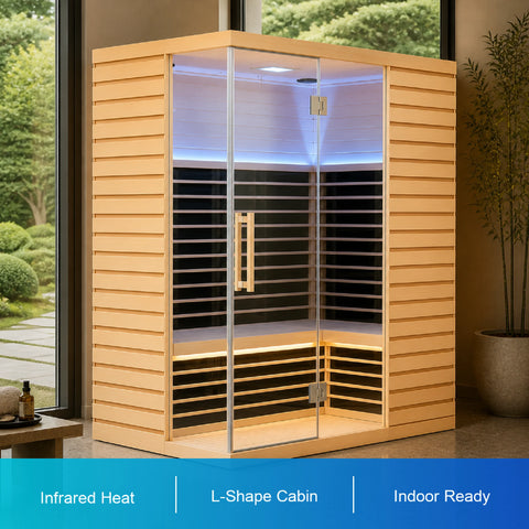Lumerva Full-Glass L-Shape Infrared Sauna Cabin — view 03