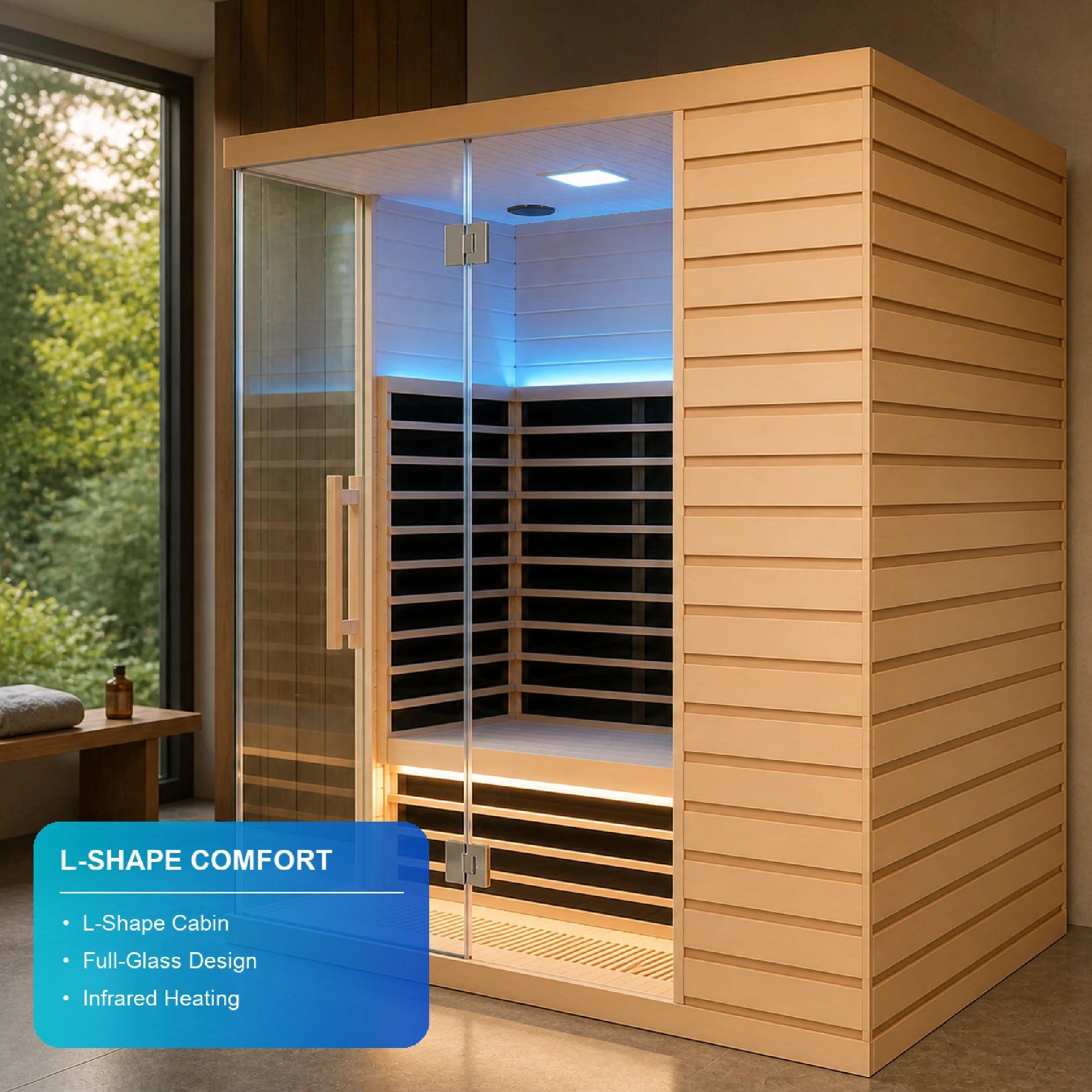 Lumerva Full-Glass L-Shape Infrared Sauna Cabin — view 04