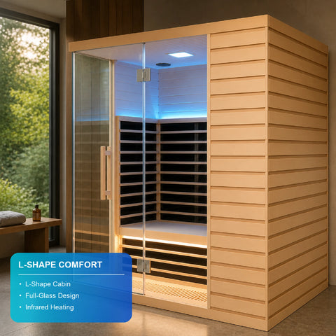 Lumerva Full-Glass L-Shape Infrared Sauna Cabin — view 04