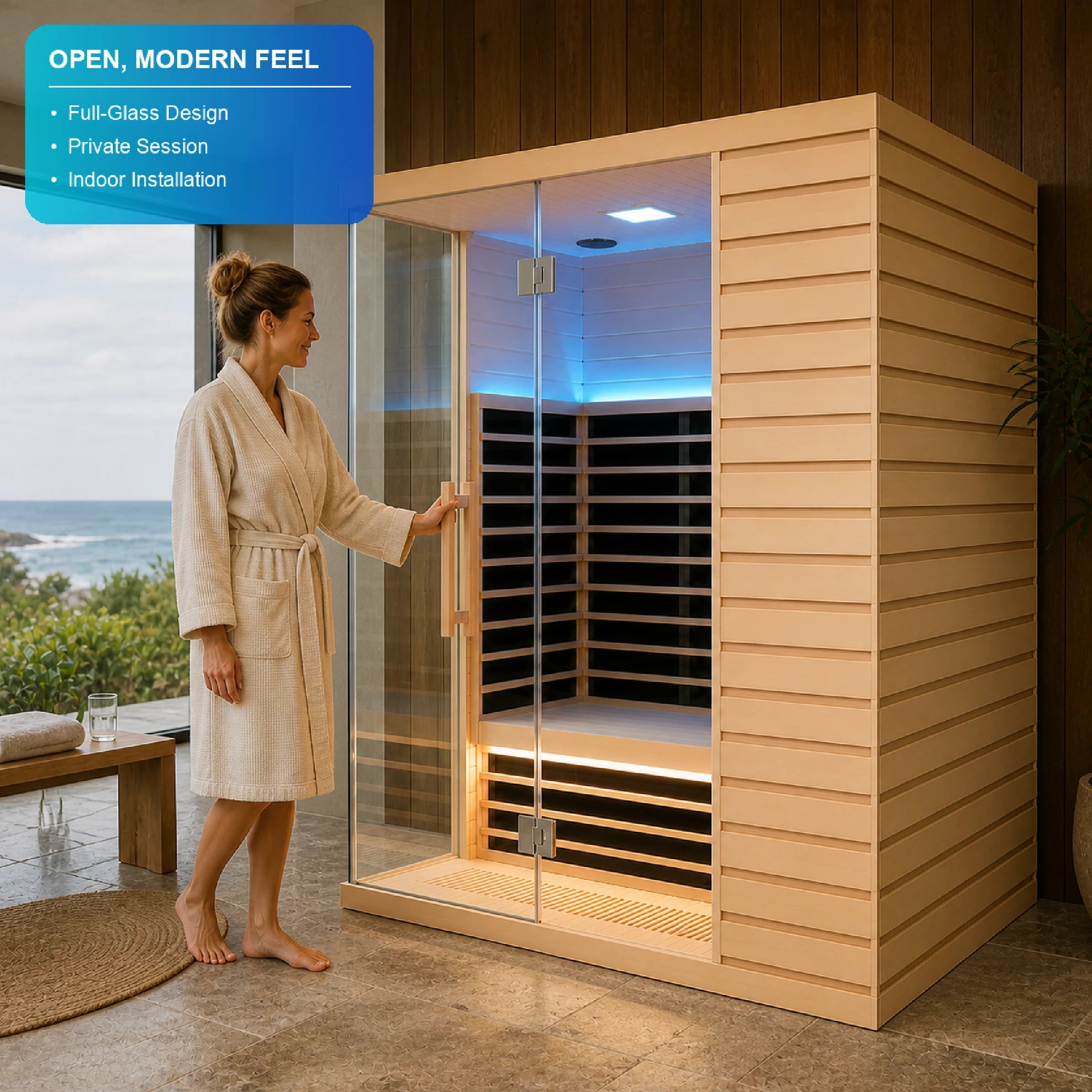 Lumerva Full-Glass L-Shape Infrared Sauna Cabin — view 05
