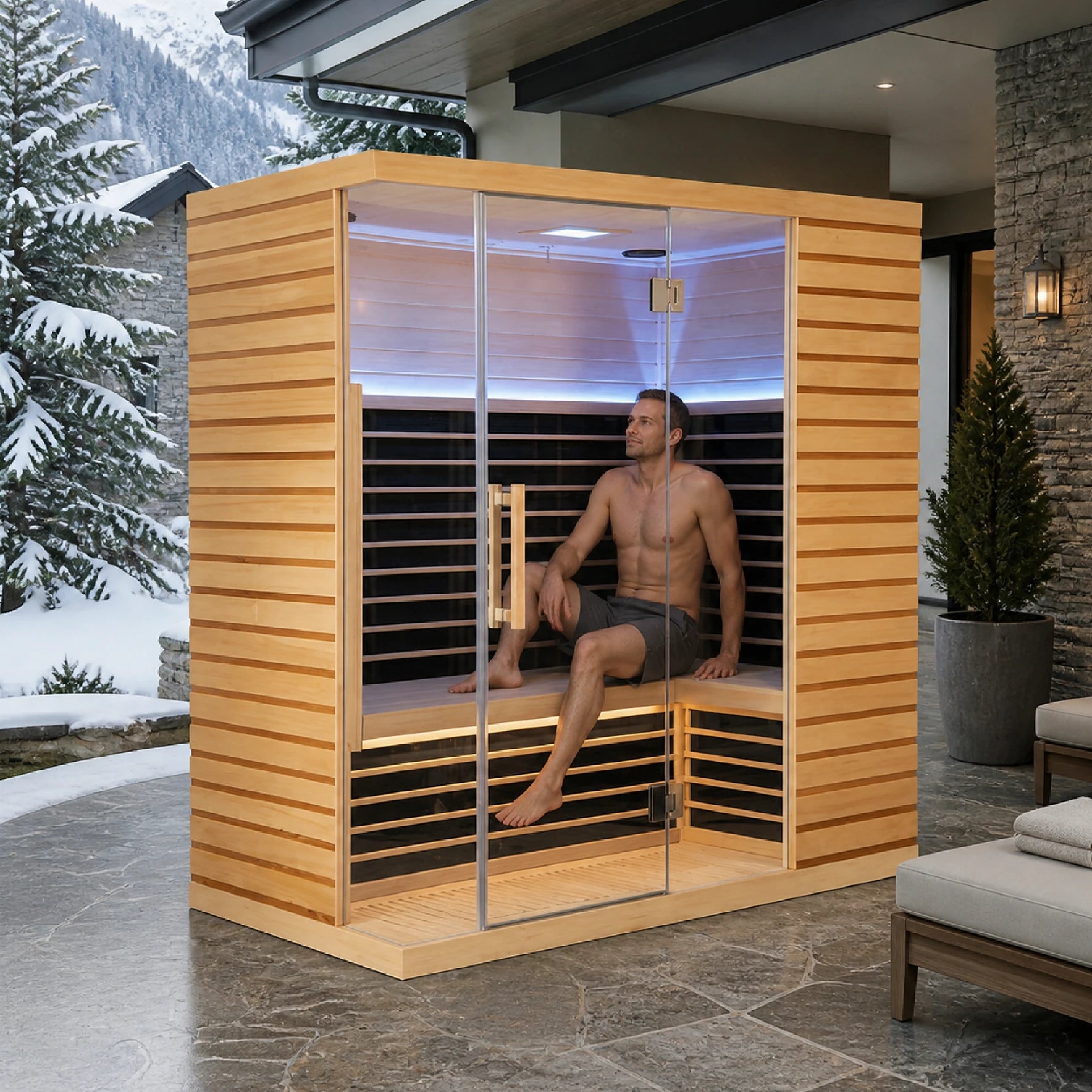 Lumerva Full-Glass L-Shape Infrared Sauna Cabin — view 06