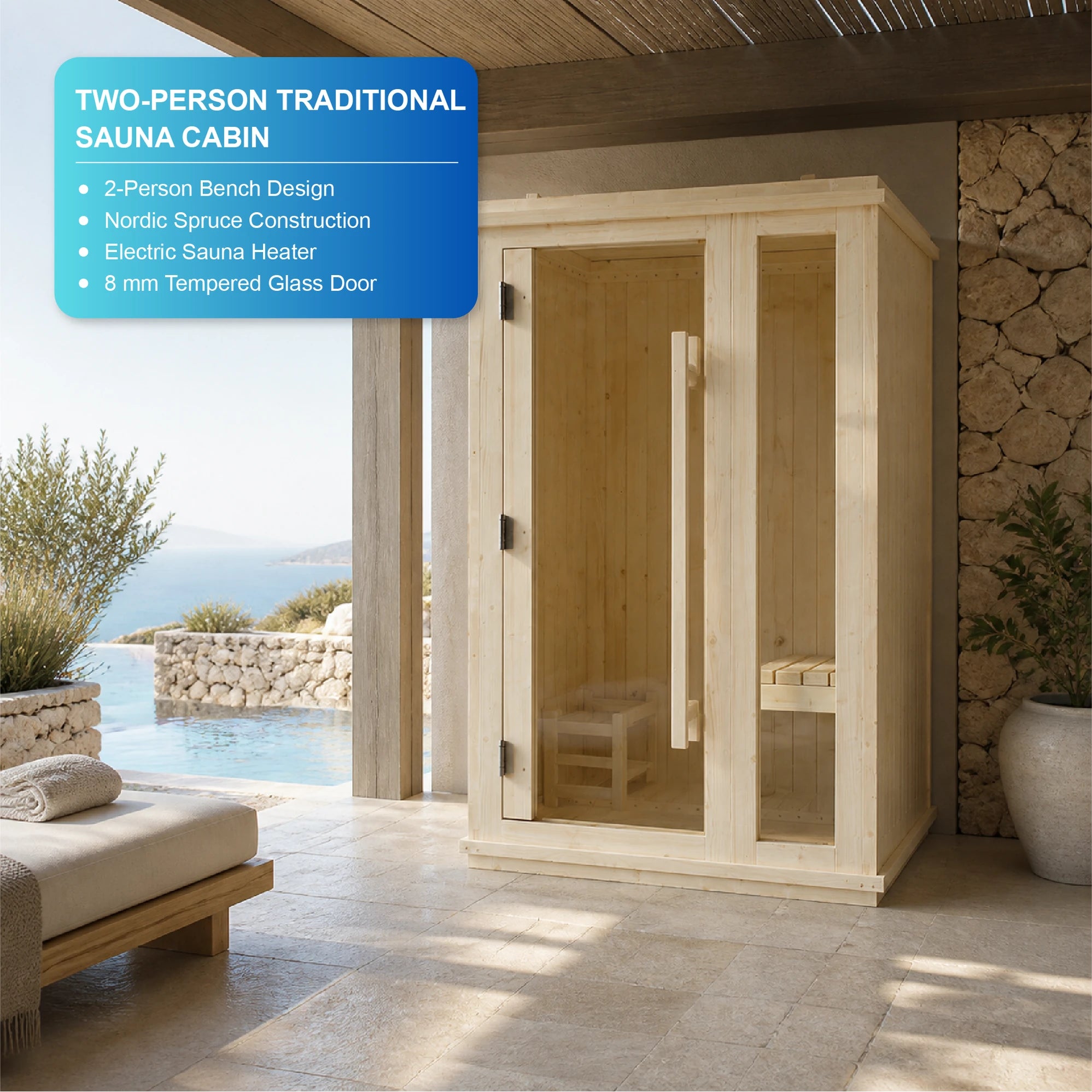 Nordelle 2-Person Wooden Square Indoor Sauna — view 03