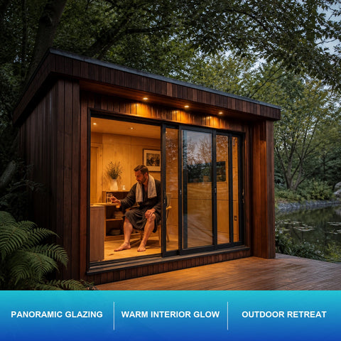 Asteron Sauna Capsule House beside a wooded outdoor retreat