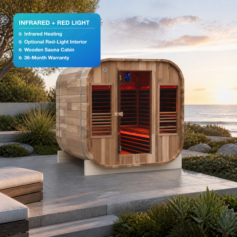 Rubriva Red Light Infrared Sauna Cabin — wide lifestyle view