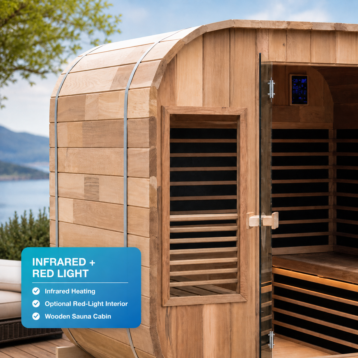 Rubriva Red Light Infrared Sauna Cabin — close lifestyle view